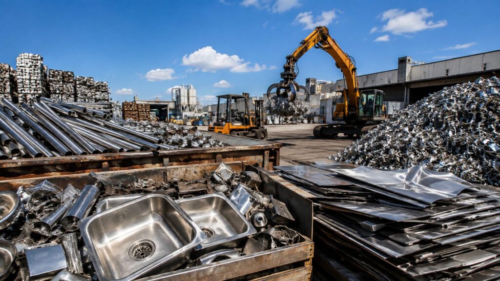 Clean stainless steel scrap at a professional recycling yard.